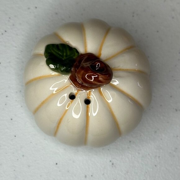 Small Ceramic Pumpkin Salt and Pepper Shakers Fall Autumn Decor White and Orange - Picture 7 of 8